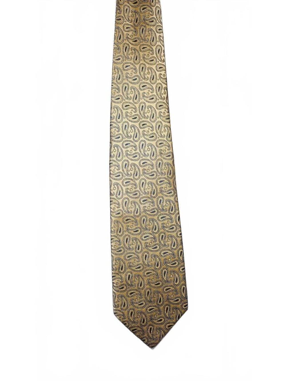 Campia Moda 100% Silk Extra Long Tie 63” Gold Navy Paisley Men’s XL Necktie